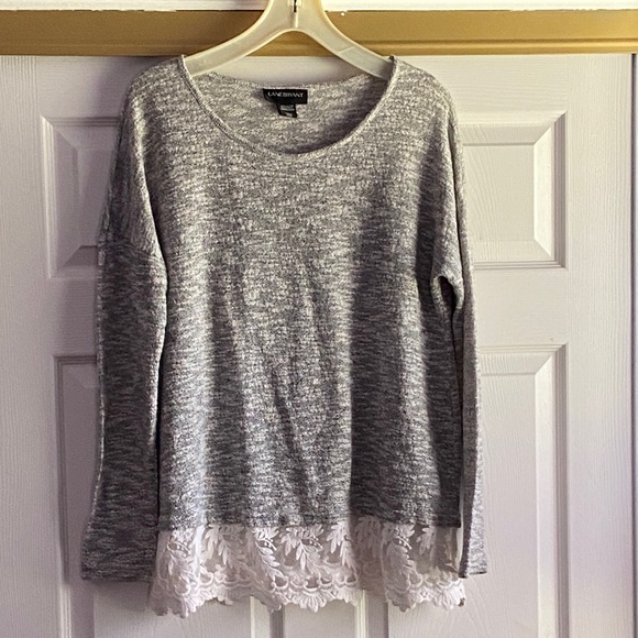 Lane Bryant Sweaters - Lane Bryant Heather Gray Sweater with Lace Trim size 14/16